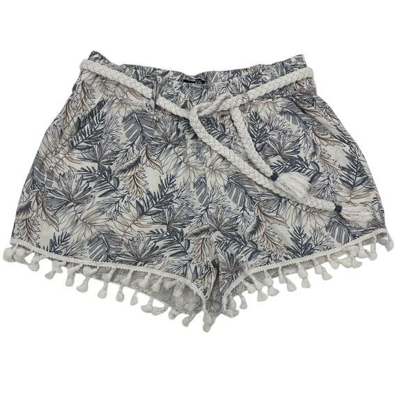 Rewash Floral Linen Blend Shorts Sz M Boho Braid Tassel Palm Tropical Beachy - Picture 1 of 10